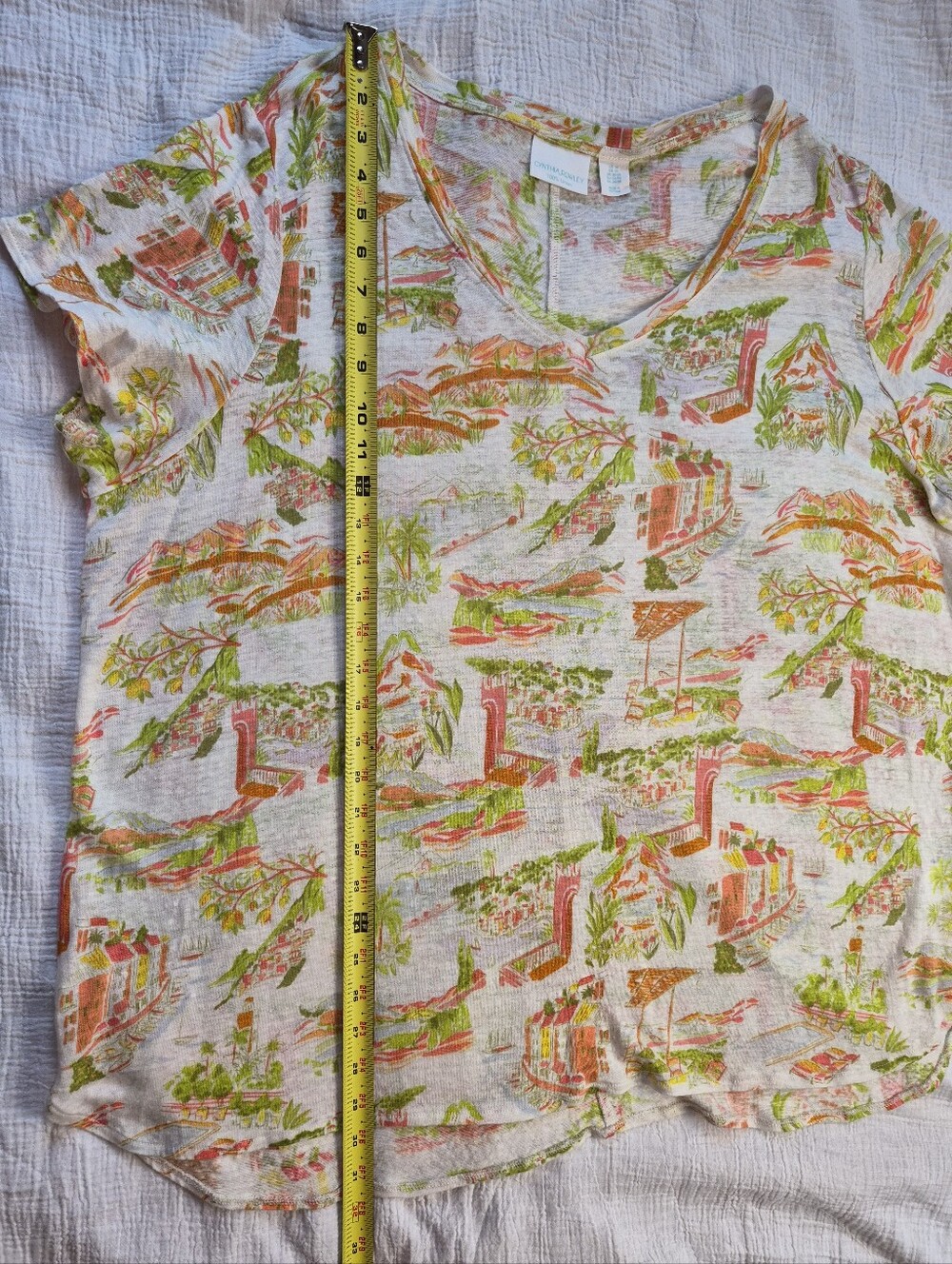 Cynthia Rowley 100% Linen Mediterranean Coastal Print High-Low Tee, Size 3X - Picture 4 of 9